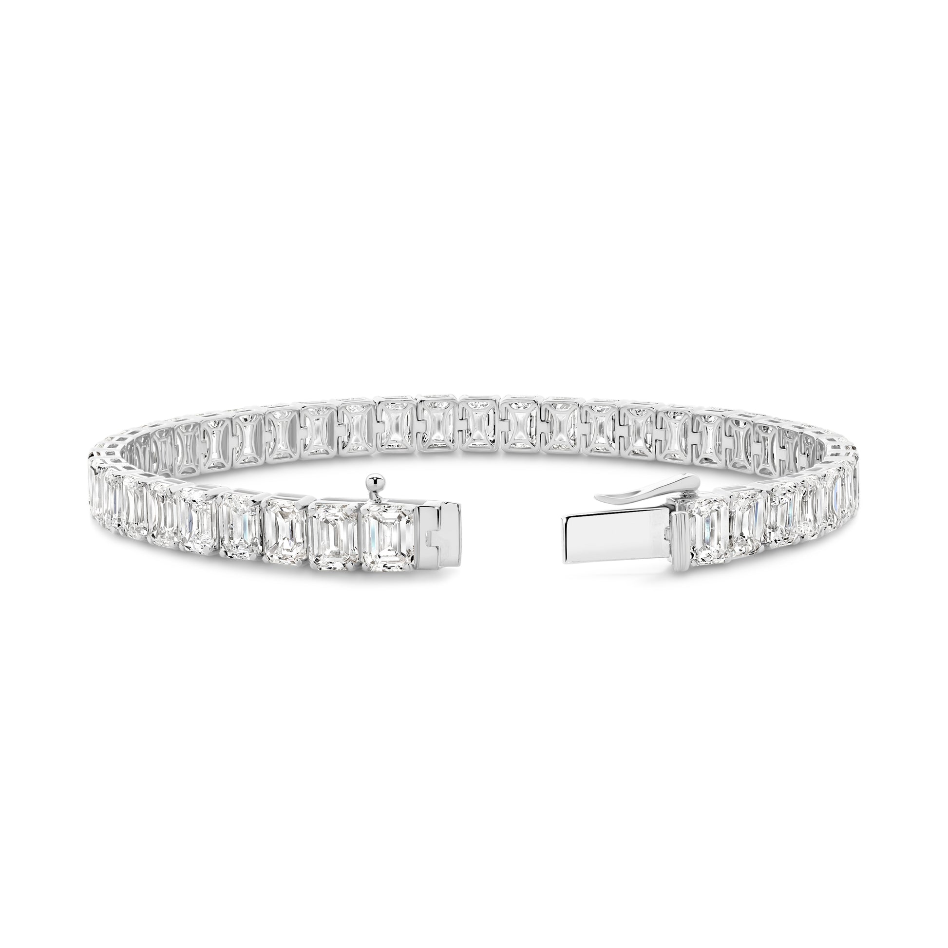 21ct Emerald Tennis Bracelet Solid 9ct White Gold Lab Grown Diamonds — top view