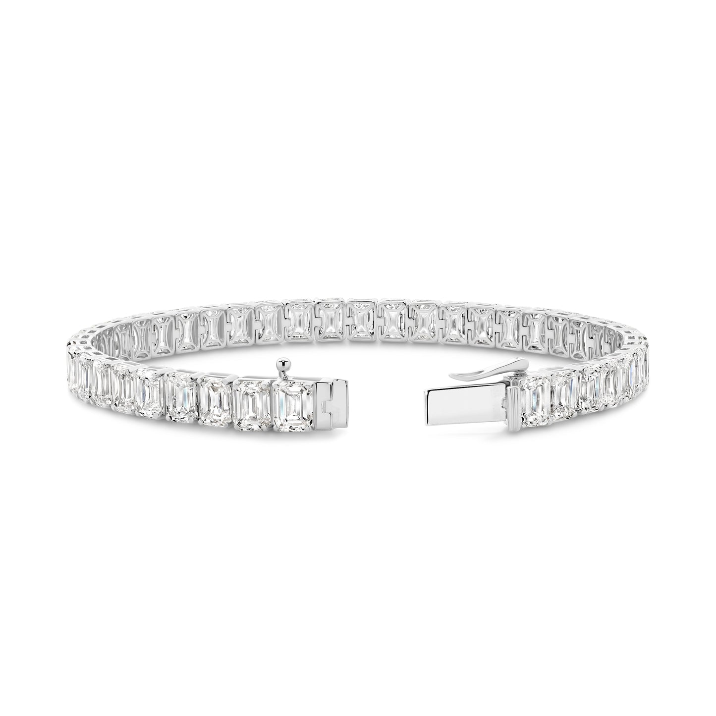 21ct Emerald Tennis Bracelet Solid 9ct White Gold Lab Grown Diamonds — top view