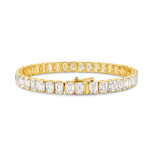 21ct Emerald Tennis Bracelet Solid 9ct Yellow Gold Lab Grown Diamonds — main view