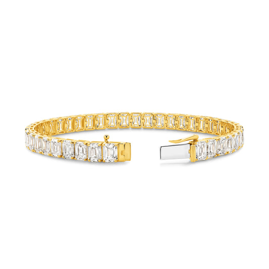 21ct Emerald Tennis Bracelet Solid 9ct Yellow Gold Lab Grown Diamonds — top view