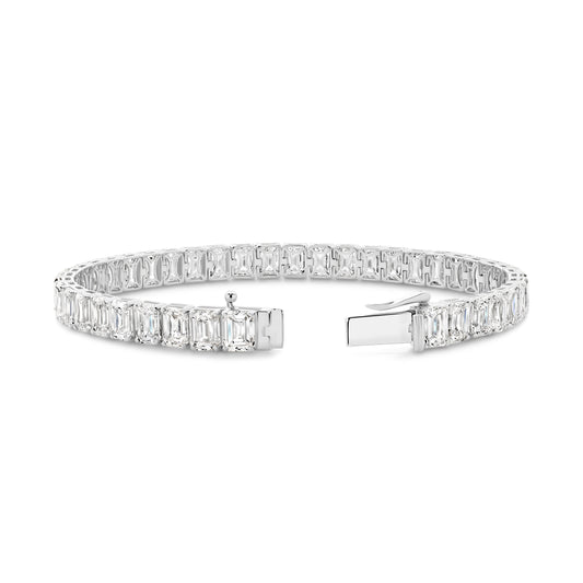 21ct Emerald Tennis Bracelet Solid 9ct White Gold Lab Grown Diamonds — top view