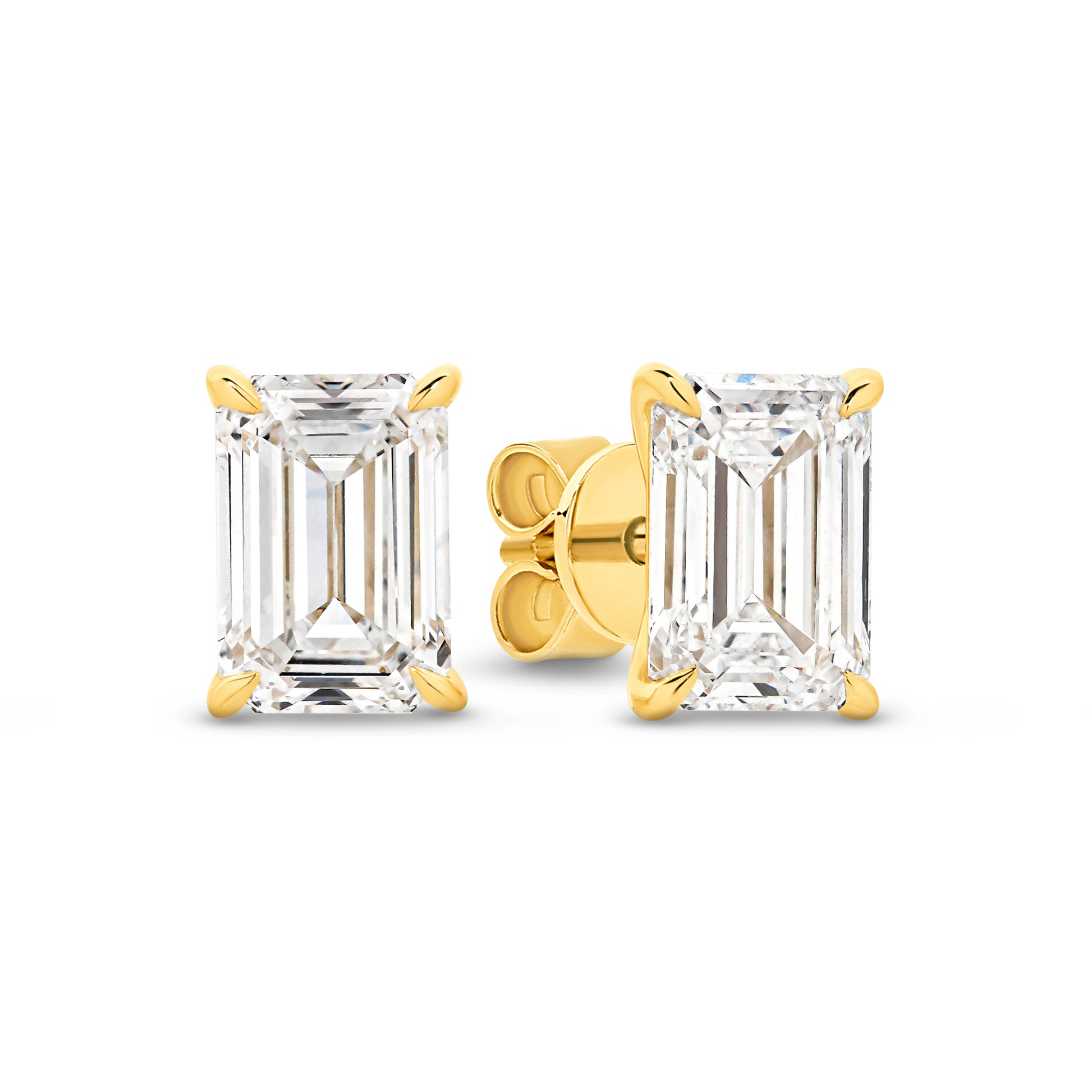2ct Emerald Stud Earrings Solid Yellow Gold Lab Grown Diamonds — main view