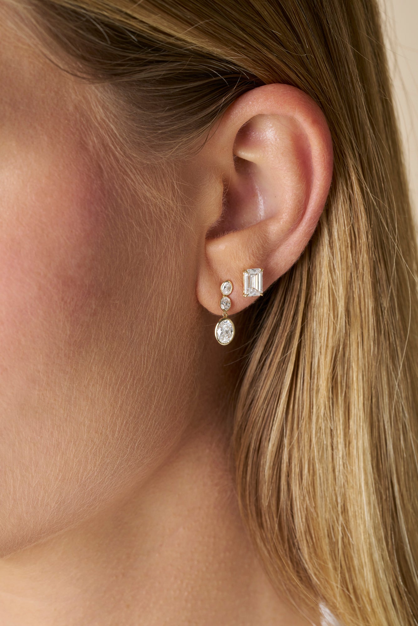 2ct Emerald Stud Earrings Solid Yellow Gold Lab Grown Diamonds — side view