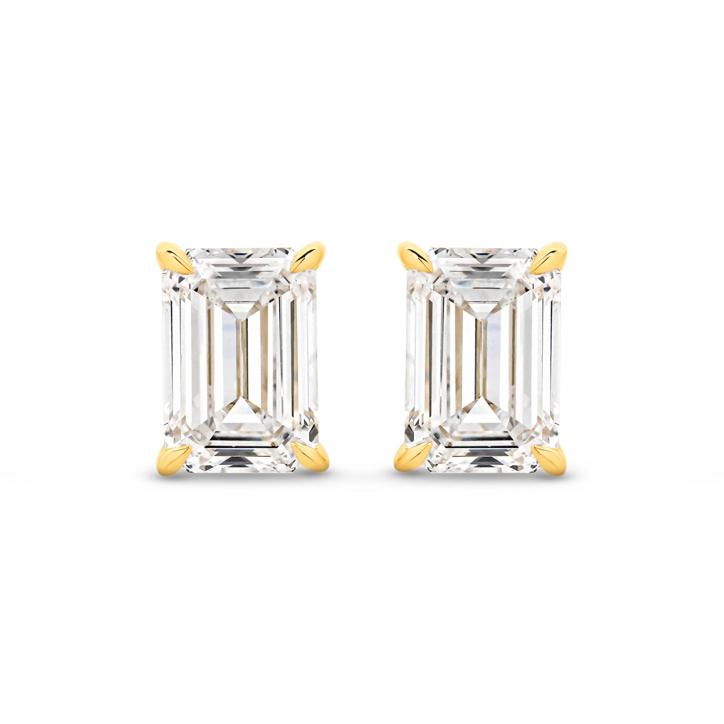 2ct Emerald Stud Earrings Solid Yellow Gold Lab Grown Diamonds — top view