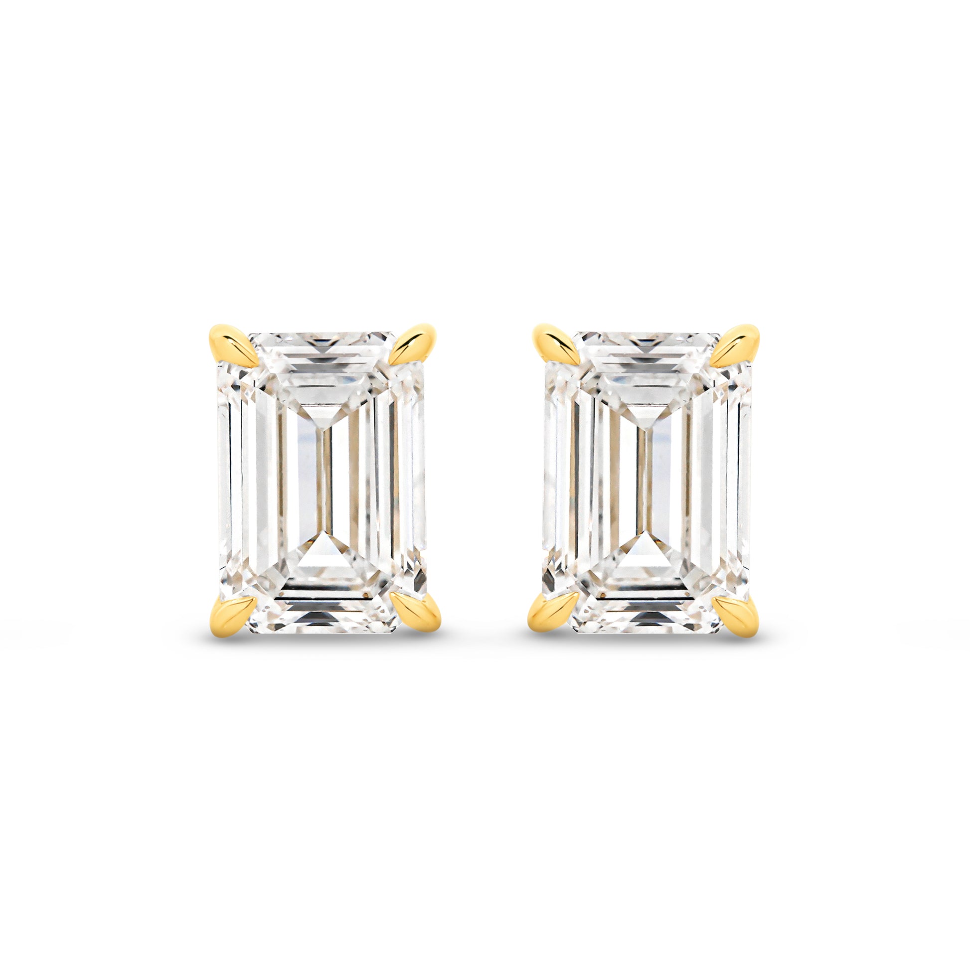 2ct Emerald Stud Earrings Solid Yellow Gold Lab Grown Diamonds — top view
