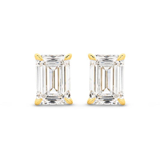 2ct Emerald Stud Earrings Solid Yellow Gold Lab Grown Diamonds — top view