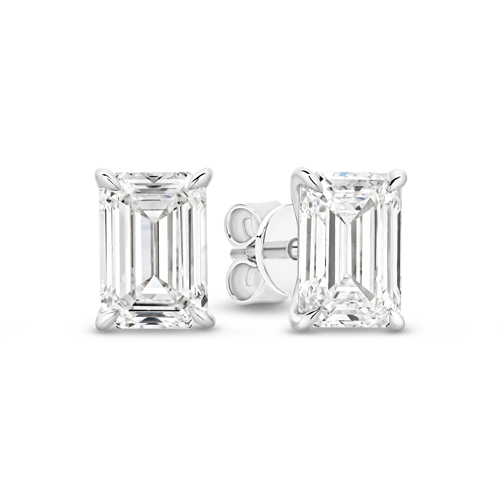 2ct Emerald Stud Earrings Solid 18ct White Gold Lab Grown Diamonds — main view