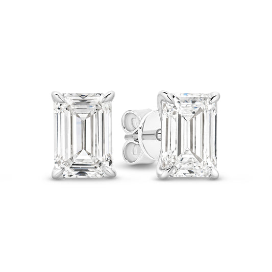 2ct Emerald Stud Earrings Solid 18ct White Gold Lab Grown Diamonds — main view