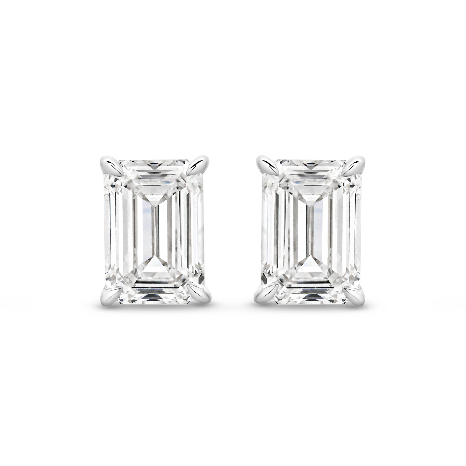 2ct Emerald Stud Earrings Solid 18ct White Gold Lab Grown Diamonds — top view