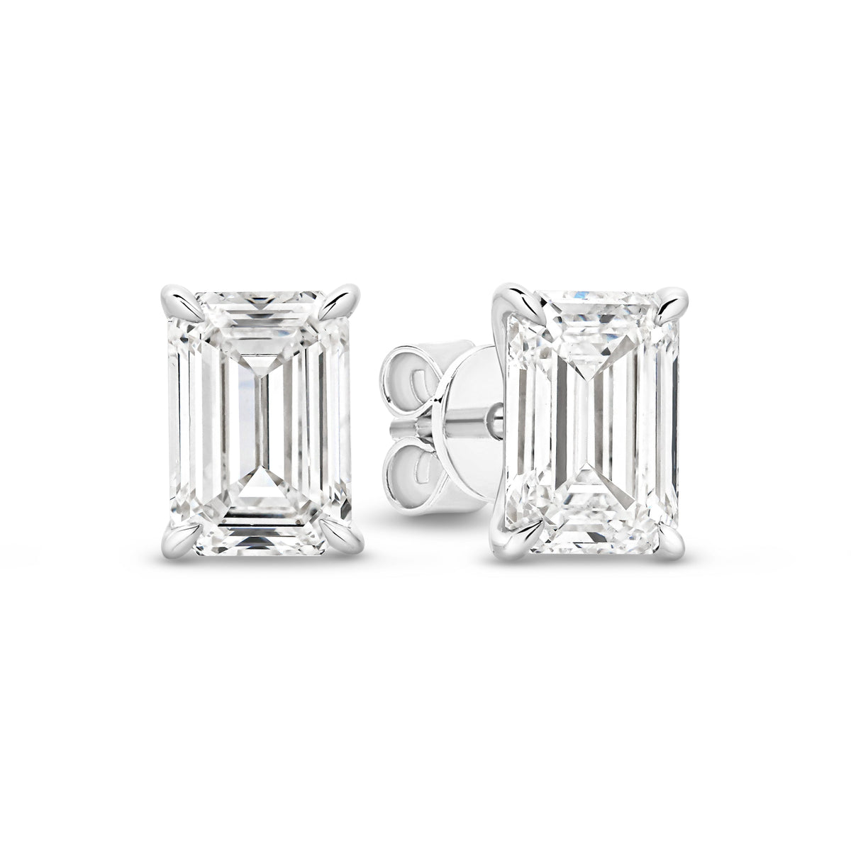 2ct Emerald Stud Earrings Solid 18ct White Gold Lab Grown Diamonds — main view