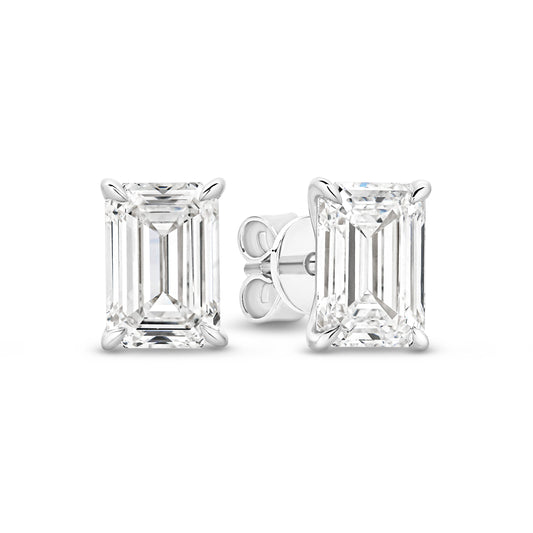 2ct Emerald Stud Earrings Solid 18ct White Gold Lab Grown Diamonds — main view
