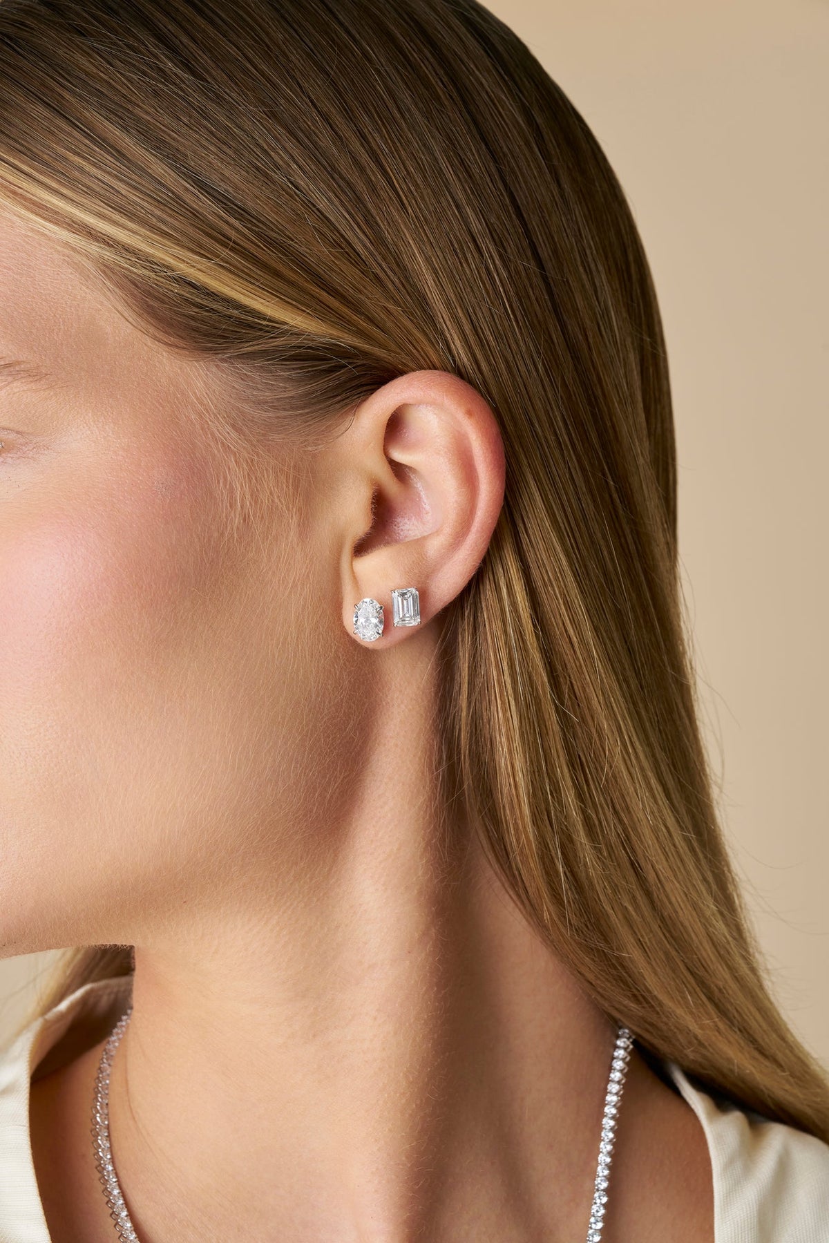2ct Emerald Stud Earrings Solid 18ct White Gold Lab Grown Diamonds — side view