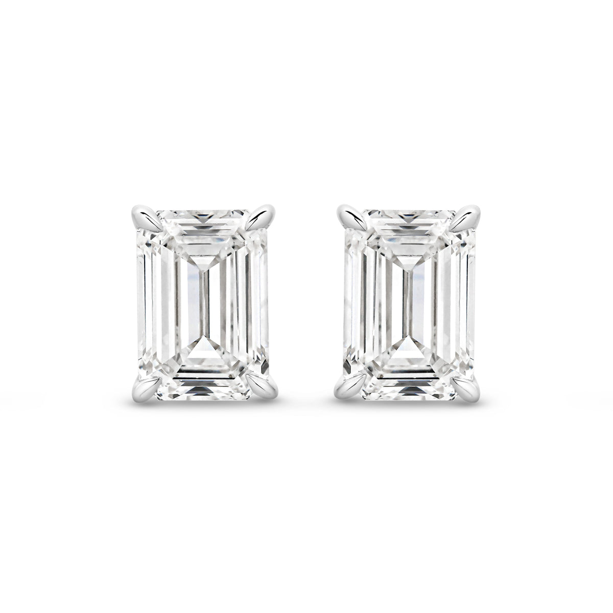 2ct Emerald Stud Earrings Solid 18ct White Gold Lab Grown Diamonds — top view