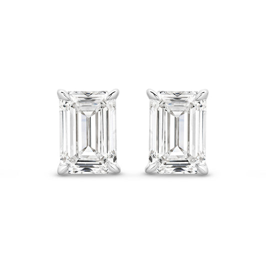 2ct Emerald Stud Earrings Solid 18ct White Gold Lab Grown Diamonds — top view