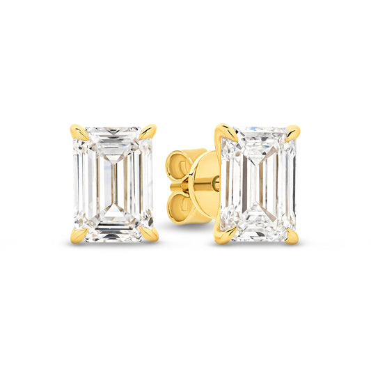 2ct Emerald Stud Earrings Solid Yellow Gold Lab Grown Diamonds — main view