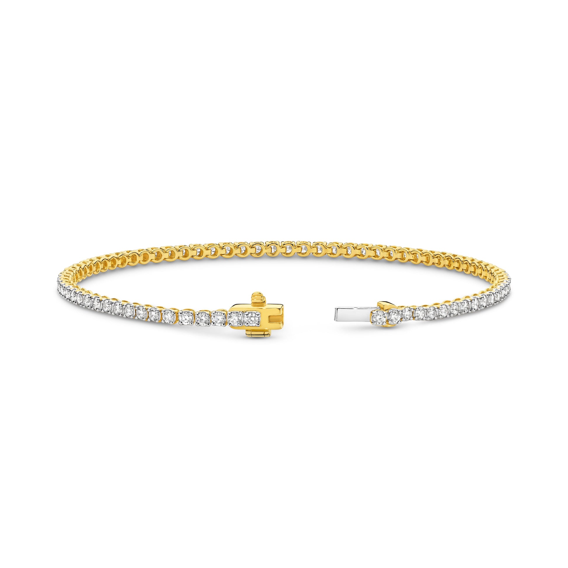 2ct Natural F VS Tennis Bracelet Solid 18ct Yellow Gold — top view