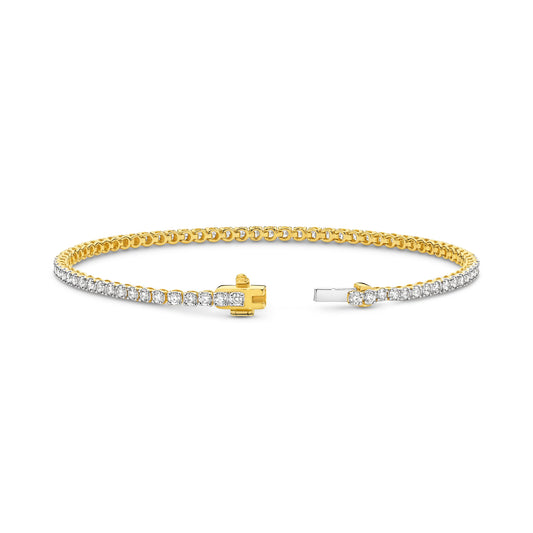 2ct Natural F VS Tennis Bracelet Solid 18ct Yellow Gold — top view