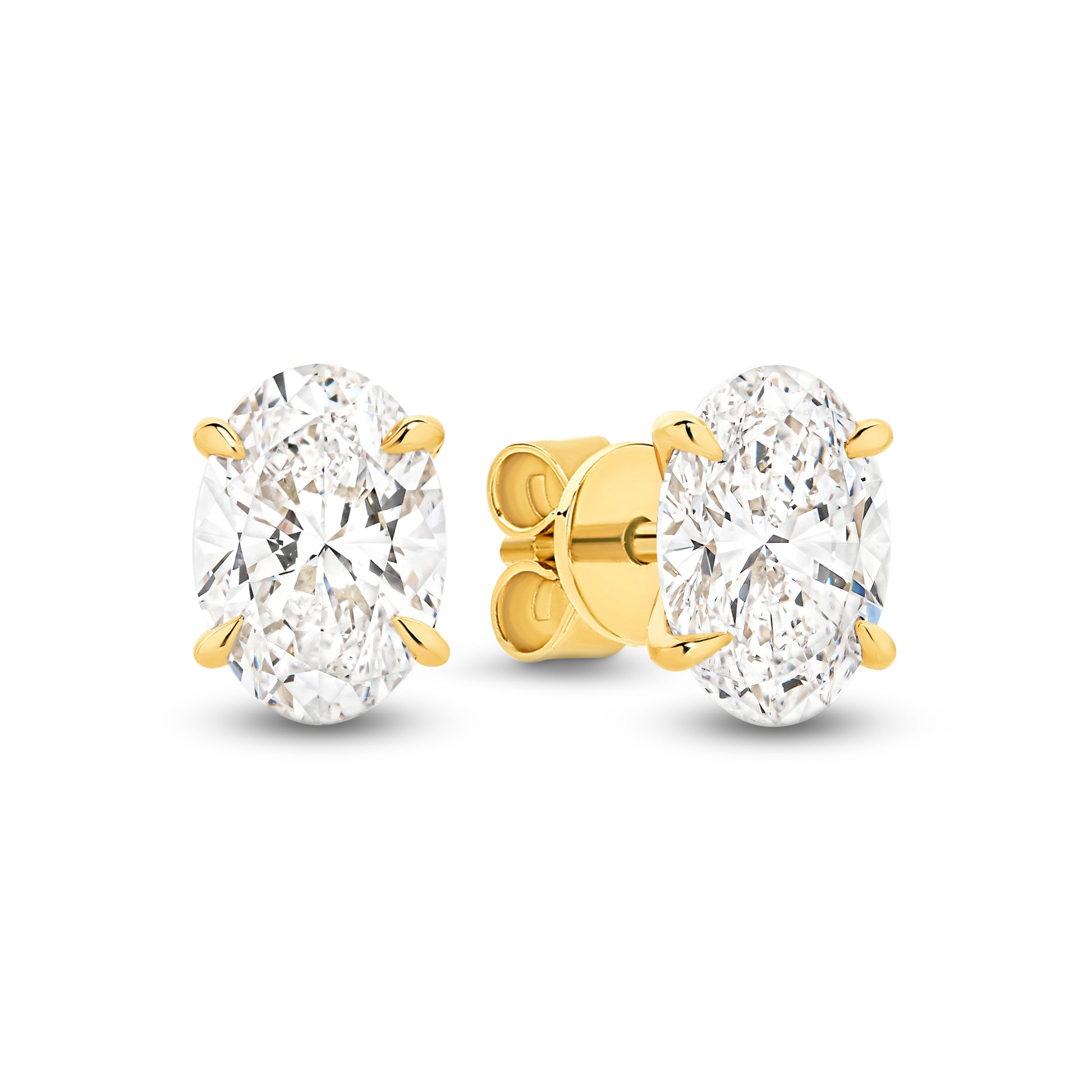 2ct Oval Stud Earrings Solid Yellow Gold Lab Grown Diamonds — main view