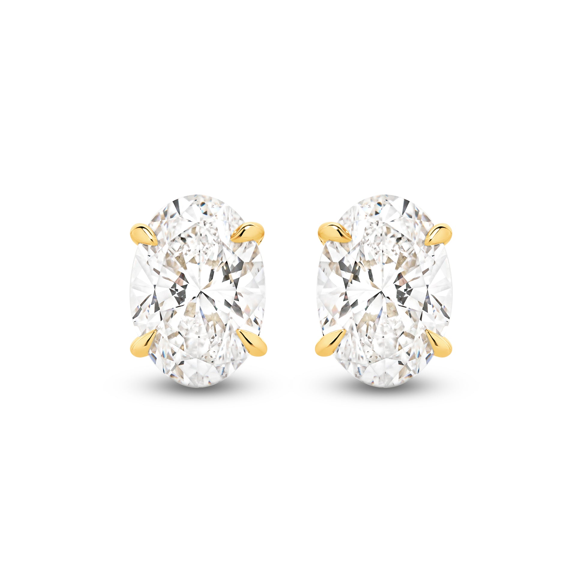 2ct Oval Stud Earrings Solid Yellow Gold Lab Grown Diamonds — top view
