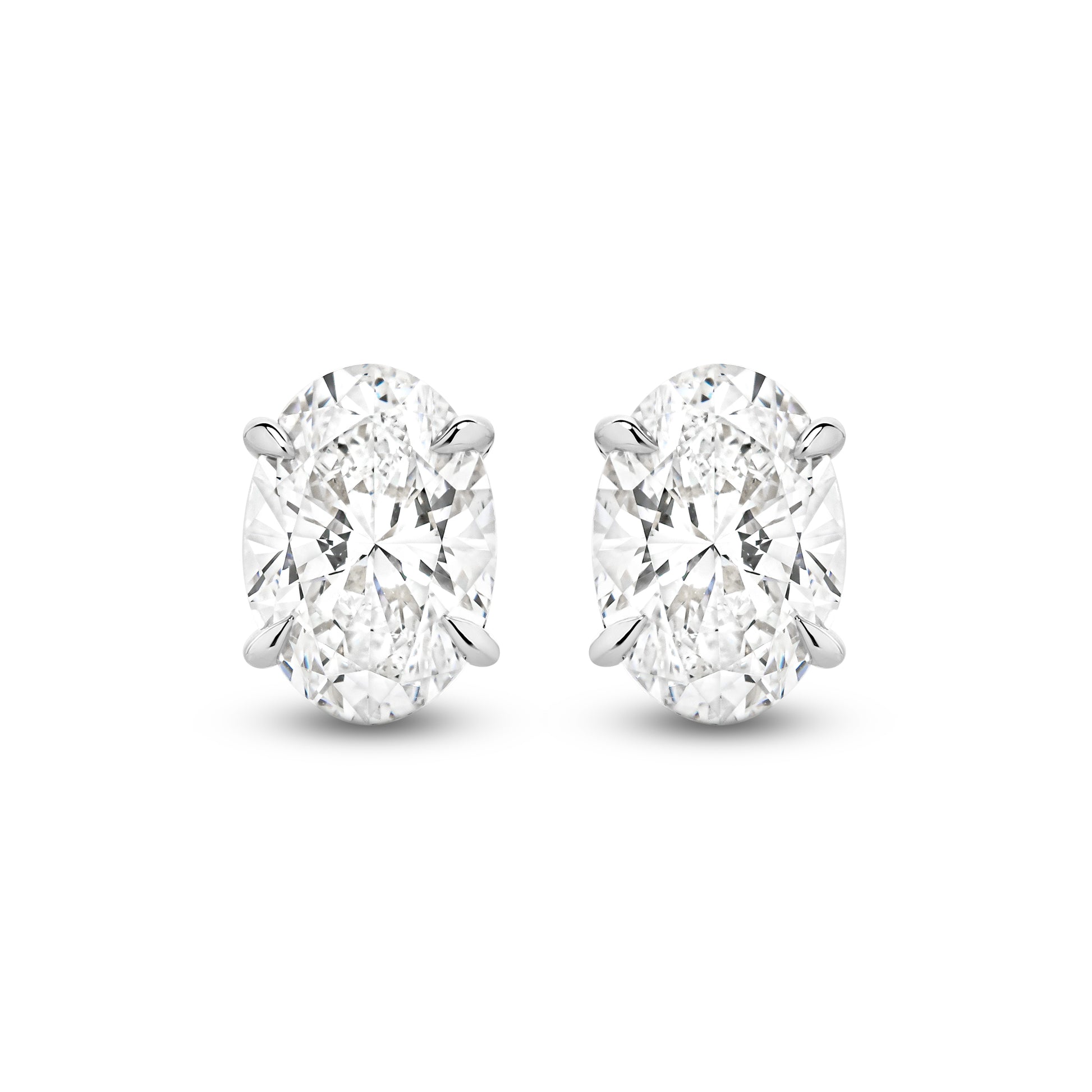 2ct Oval Stud Earrings Solid 18ct White Gold Lab Grown Diamonds — top view