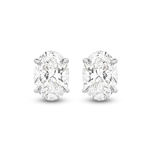 2ct Oval Stud Earrings Solid 18ct White Gold Lab Grown Diamonds — top view