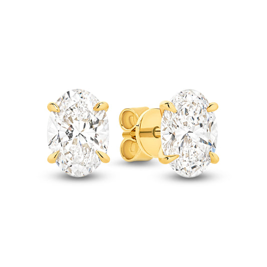 2ct Oval Stud Earrings Solid Yellow Gold Lab Grown Diamonds — main view