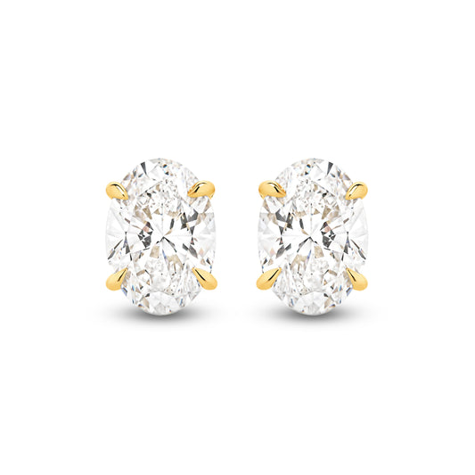 2ct Oval Stud Earrings Solid Yellow Gold Lab Grown Diamonds — top view