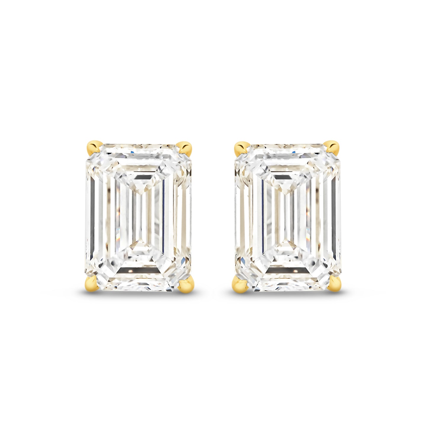 3ct Emerald Stud Earrings Solid 18ct Yellow Gold Lab Grown Diamonds — top view
