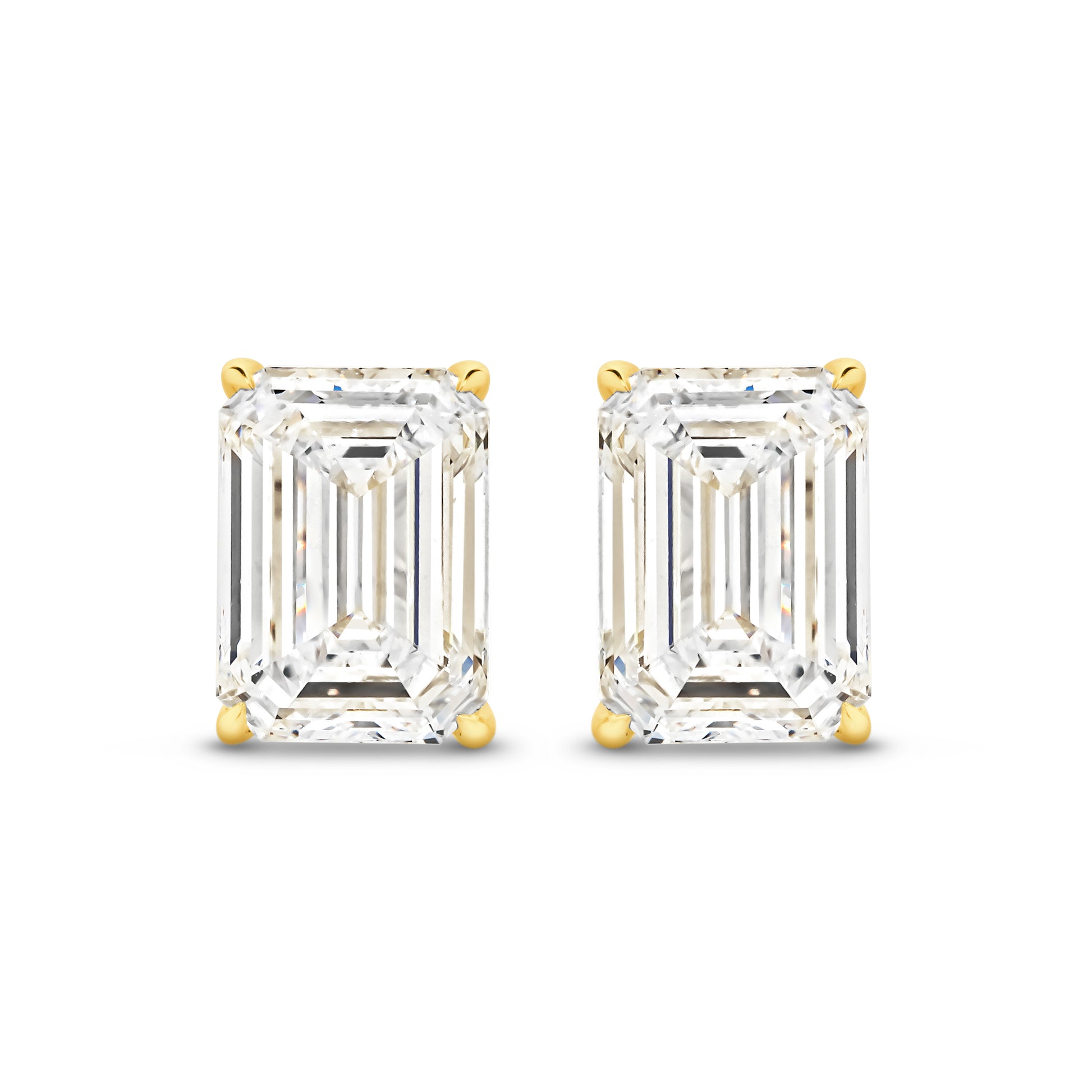 3ct Emerald Stud Earrings Solid 18ct Yellow Gold Lab Grown Diamonds — top view
