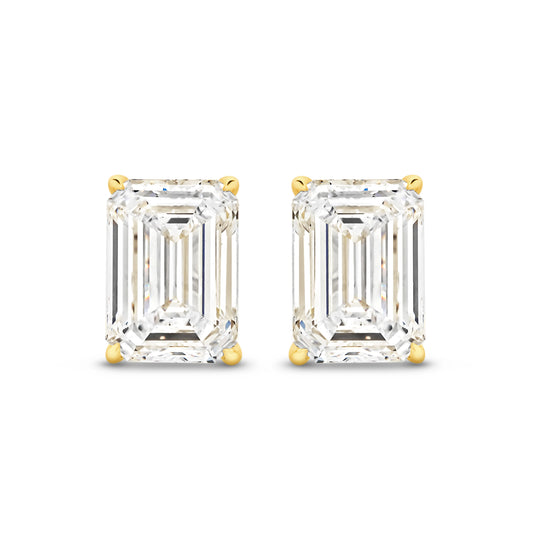3ct Emerald Stud Earrings Solid 18ct Yellow Gold Lab Grown Diamonds — top view