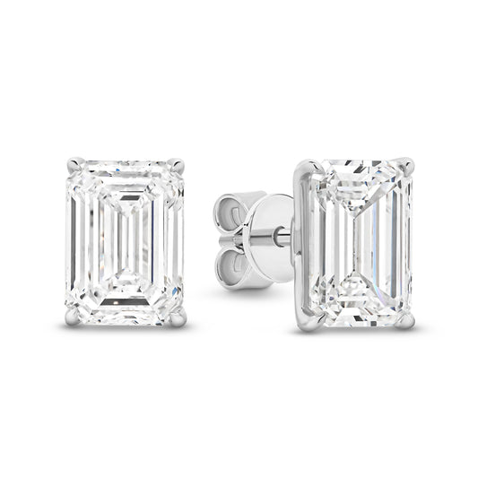 3ct Emerald Stud Earrings Solid White Gold Lab Grown Diamonds — main view