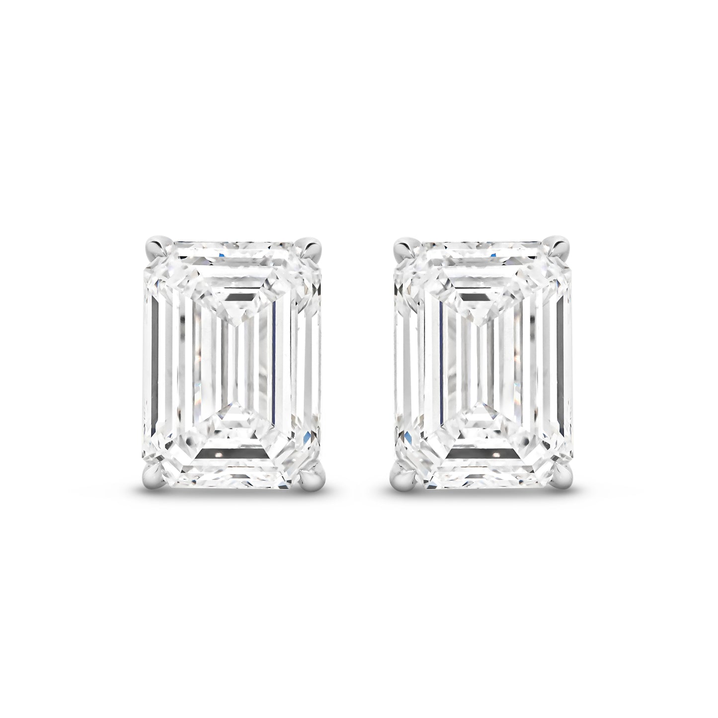 3ct Emerald Stud Earrings Solid White Gold Lab Grown Diamonds — top view
