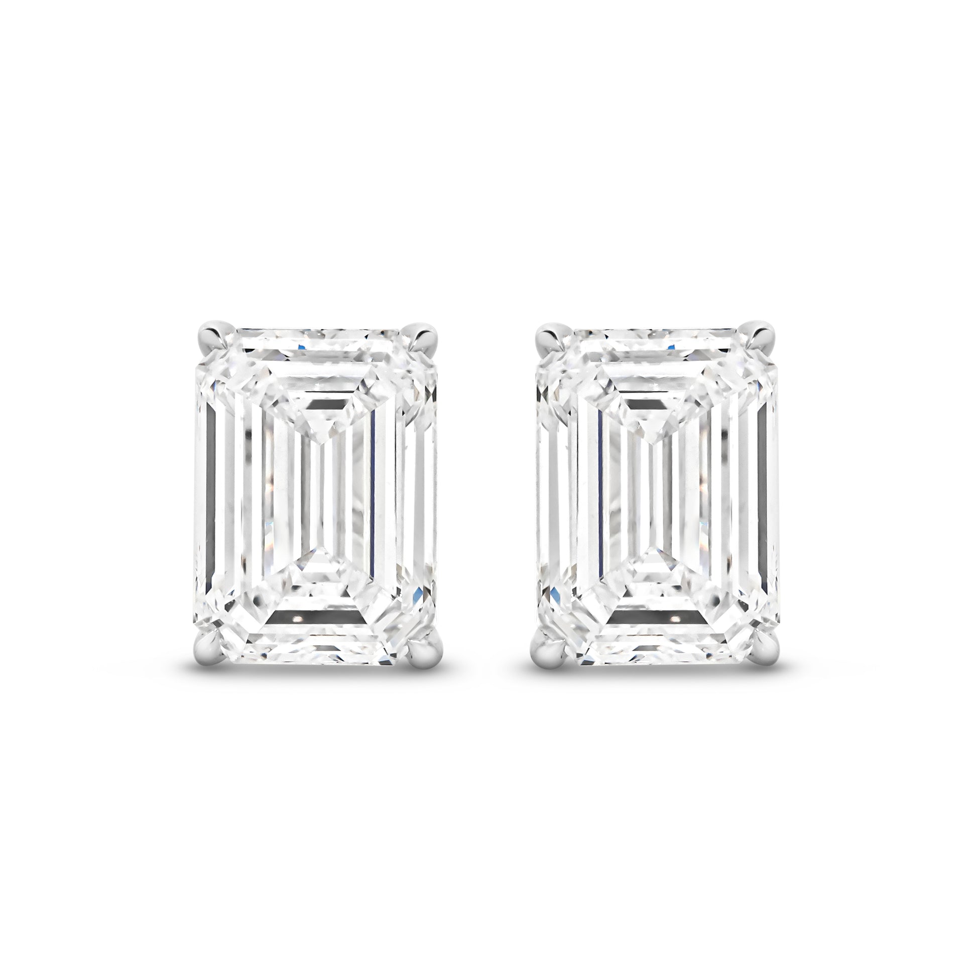 3ct Emerald Stud Earrings Solid White Gold Lab Grown Diamonds — top view
