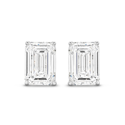 3ct Emerald Stud Earrings Solid White Gold Lab Grown Diamonds — top view