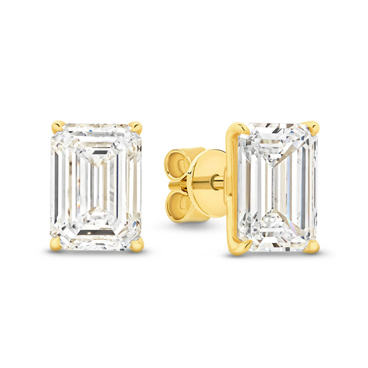 3ct Emerald Stud Earrings Solid 18ct Yellow Gold Lab Grown Diamonds — main view