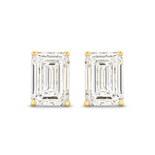 3ct Emerald Stud Earrings Solid 18ct Yellow Gold Lab Grown Diamonds — top view