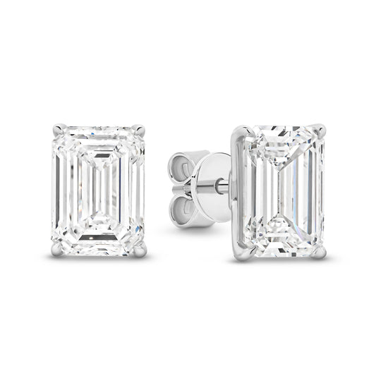 3ct Emerald Stud Earrings Solid White Gold Lab Grown Diamonds — main view