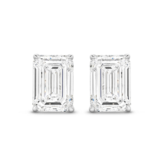 3ct Emerald Stud Earrings Solid White Gold Lab Grown Diamonds — top view