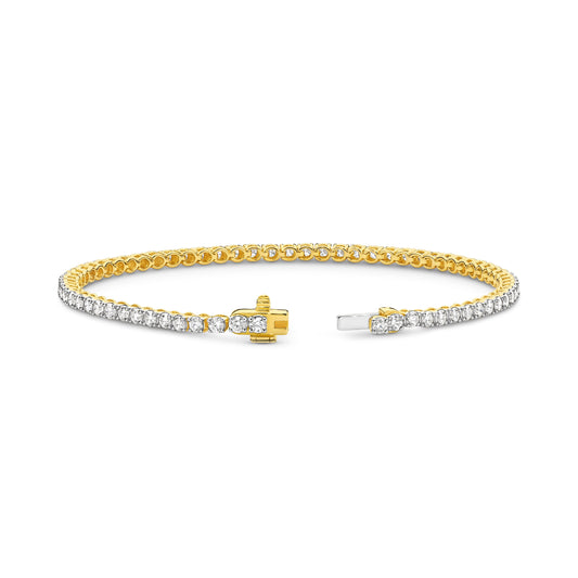 3ct Natural F VS Tennis Bracelet Solid 18ct Yellow Gold — top view