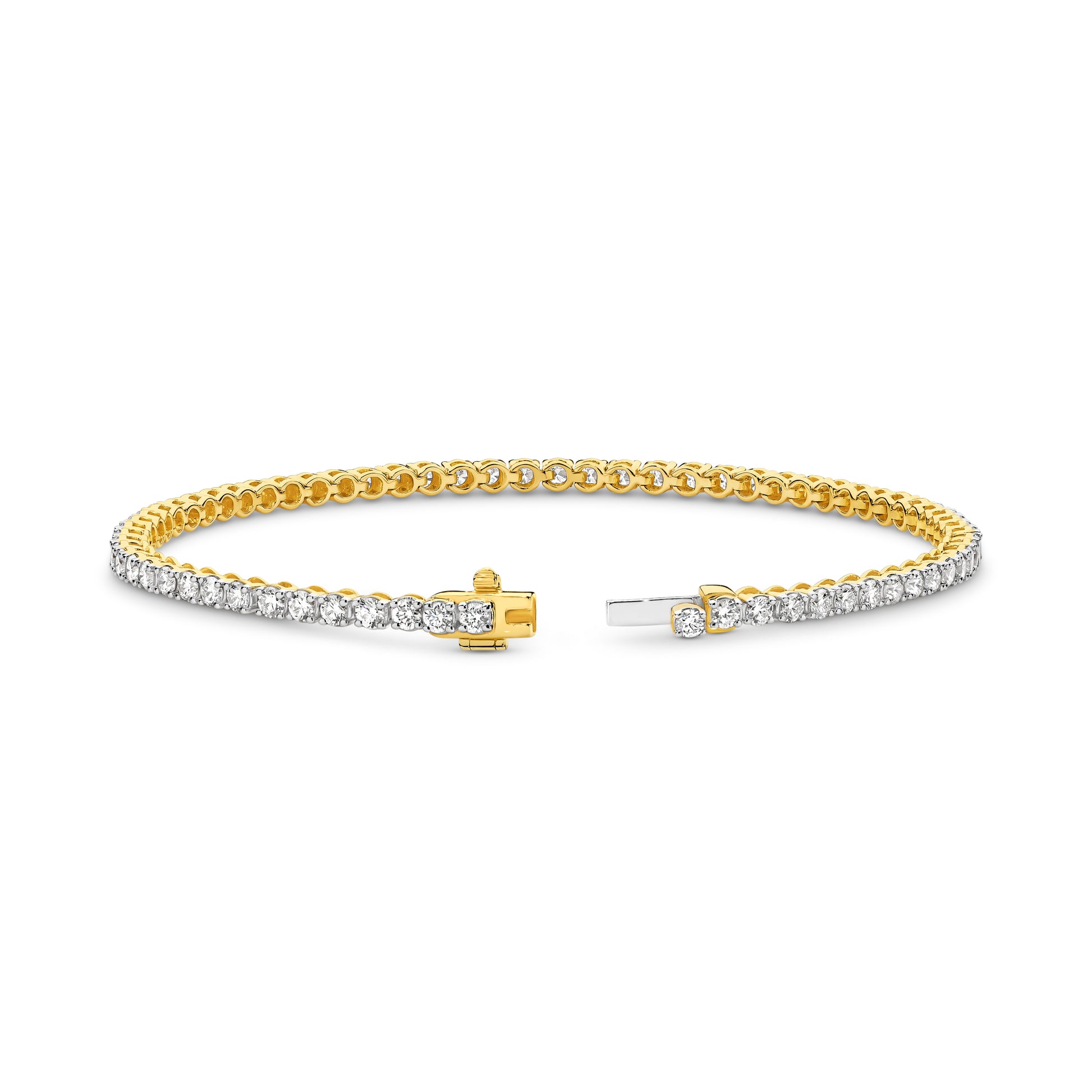 3ct Natural GH SI Tennis Bracelet Solid Yellow Gold — top view