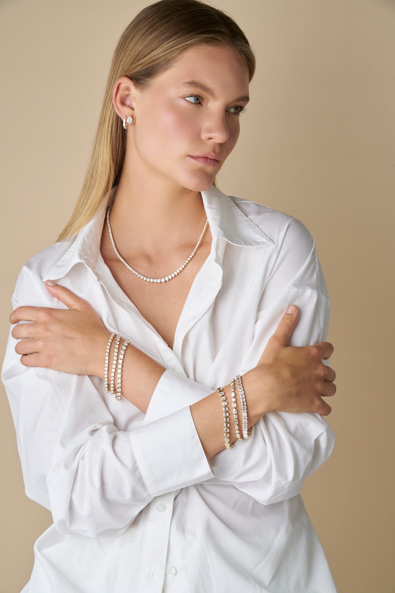 4.9ct Classic Round Tennis Bracelet Solid Yellow Gold Lab Grown Diamonds — front view
