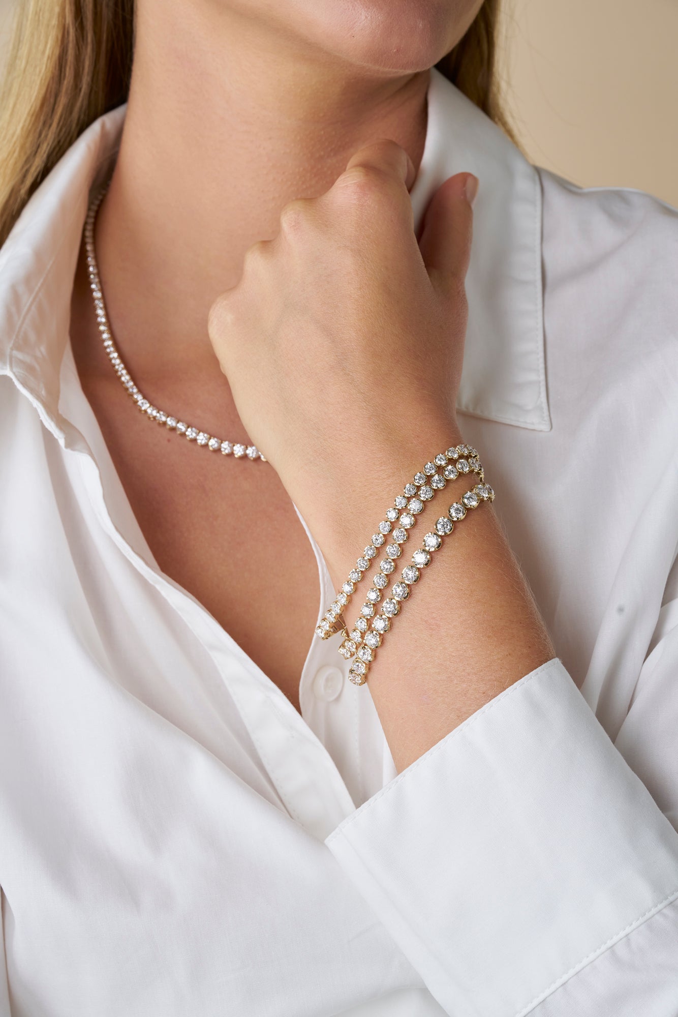 4.9ct Classic Round Tennis Bracelet Solid Yellow Gold Lab Grown Diamonds — side view