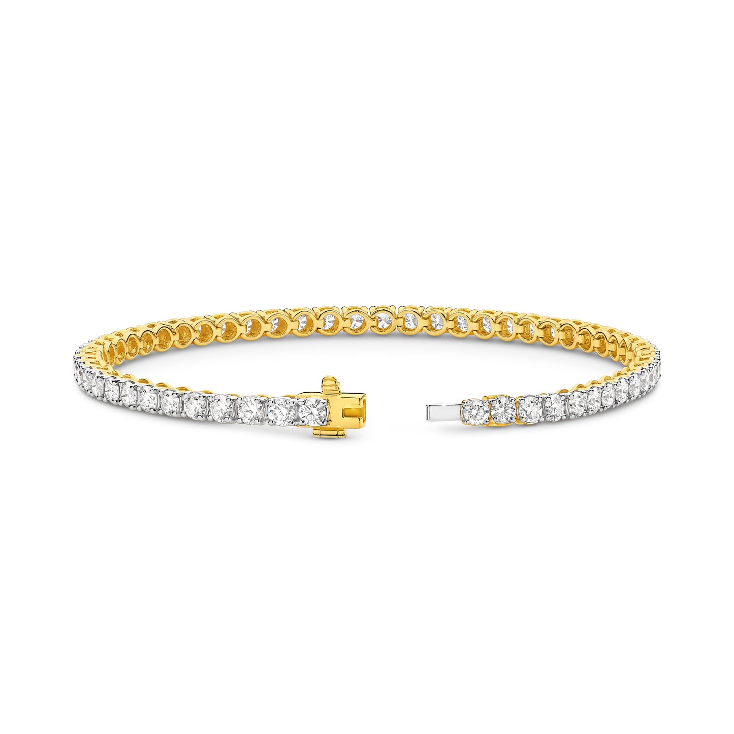 5ct Natural F VS Tennis Bracelet Solid 18ct Yellow Gold — top view