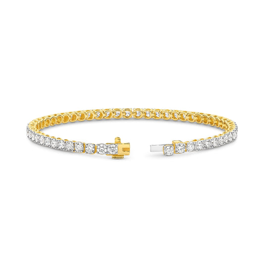 5ct Natural GH SI Tennis Bracelet Solid Yellow Gold — top view