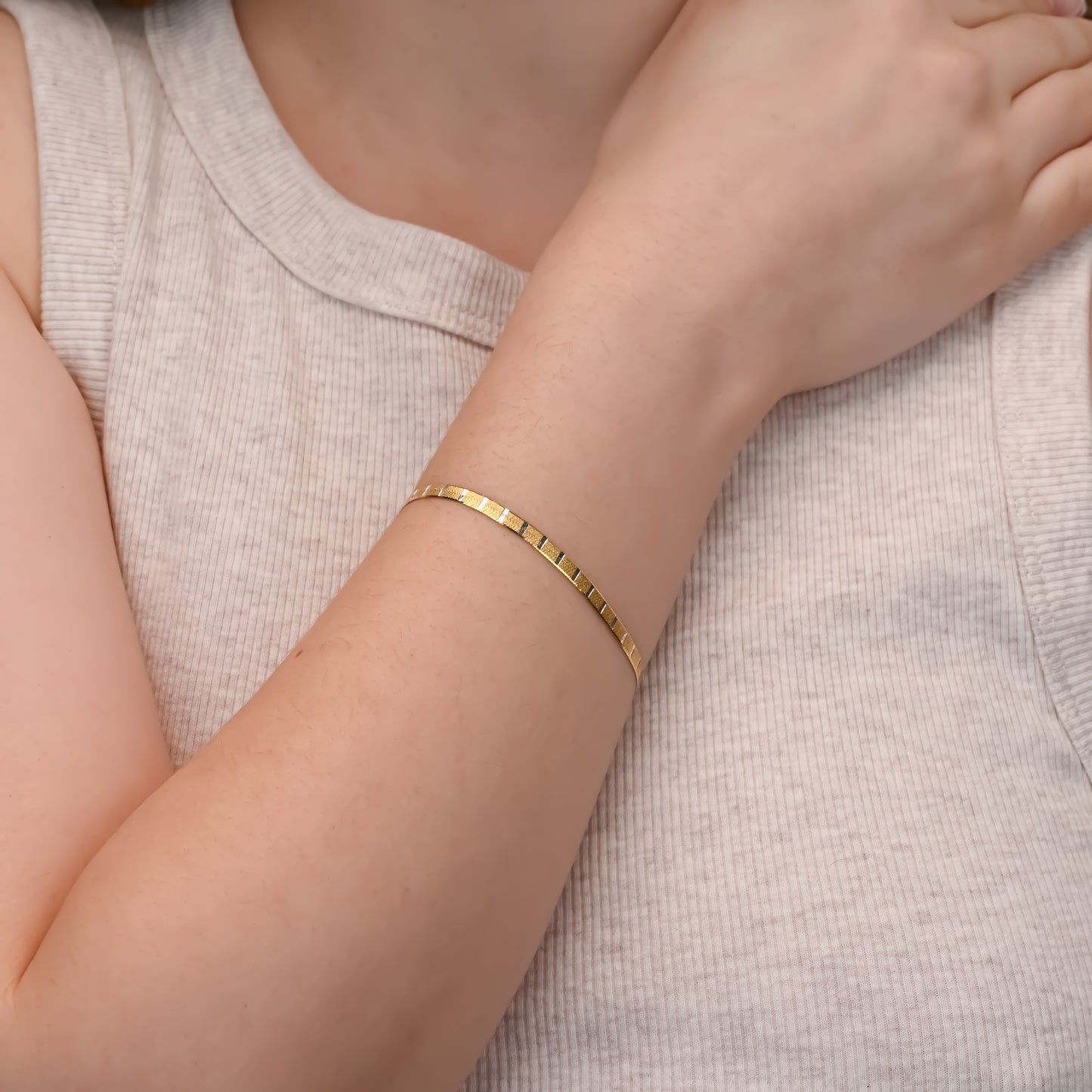 Herringbone Gold Plated Silver Bracelet