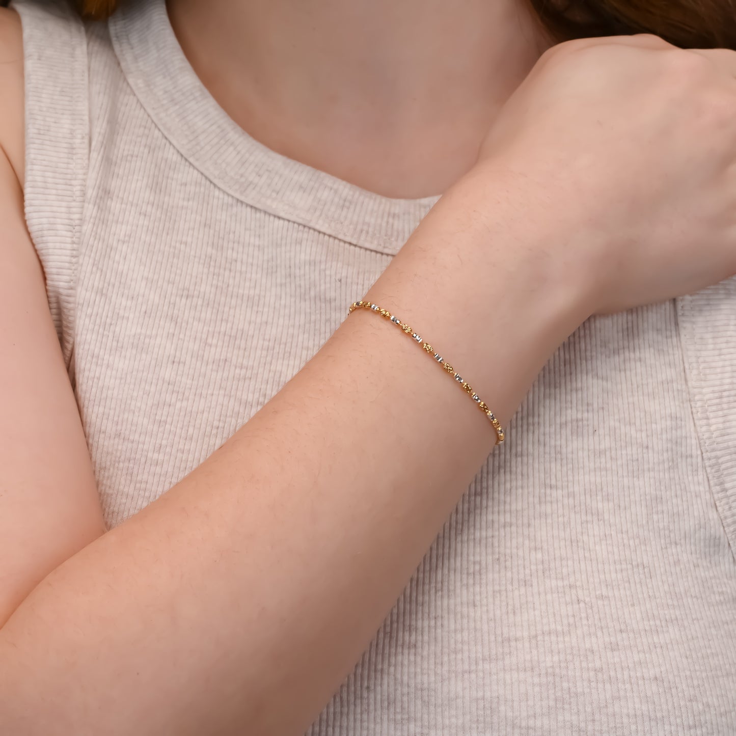 Yellow Gold & Rhodium Beaded Silver Bracelet