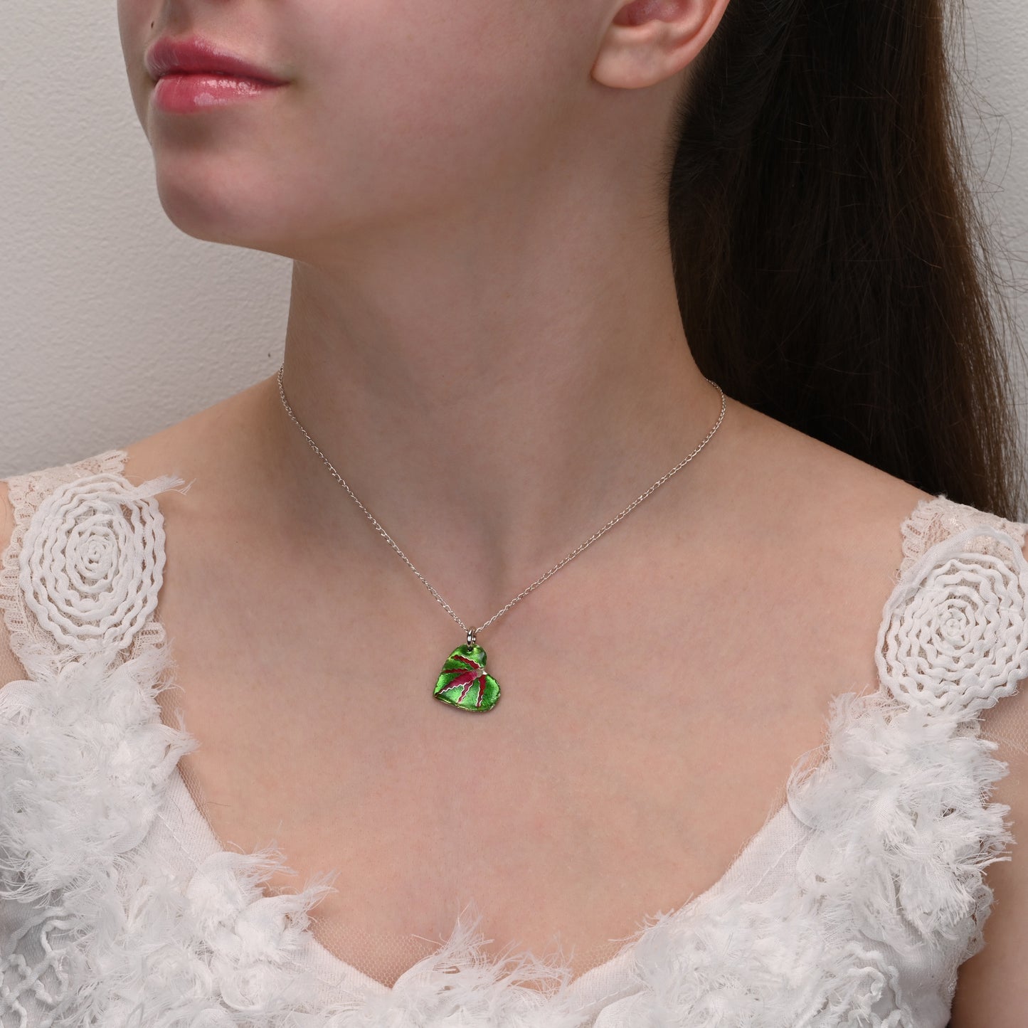 Green Heart Enamel Silver Pendant