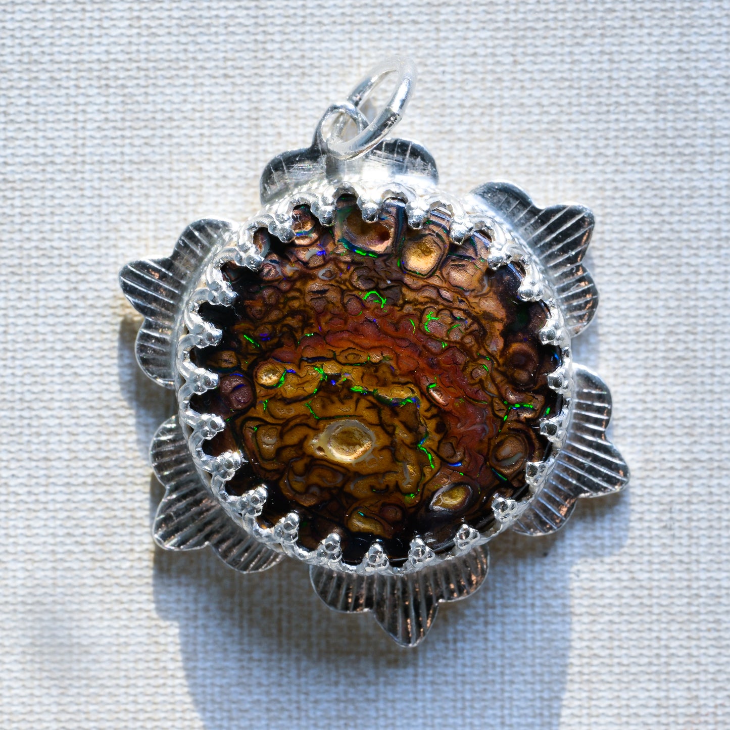 Flower Boulder Opal Silver Pendant