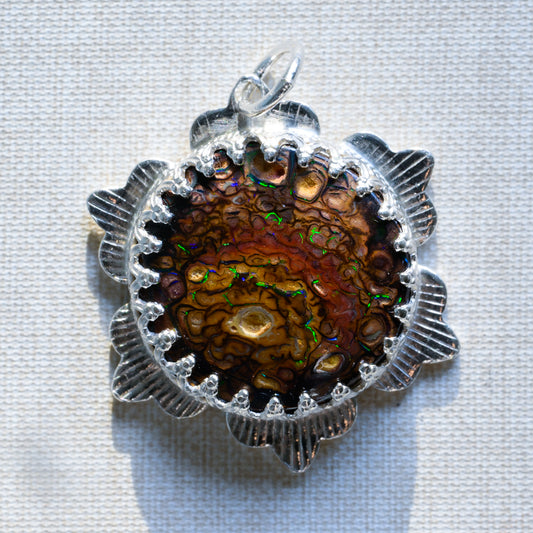 Flower Boulder Opal Silver Pendant