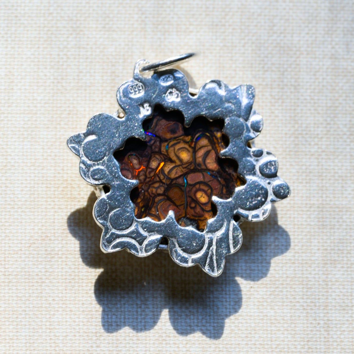 Flower Boulder Opal Silver Pendant